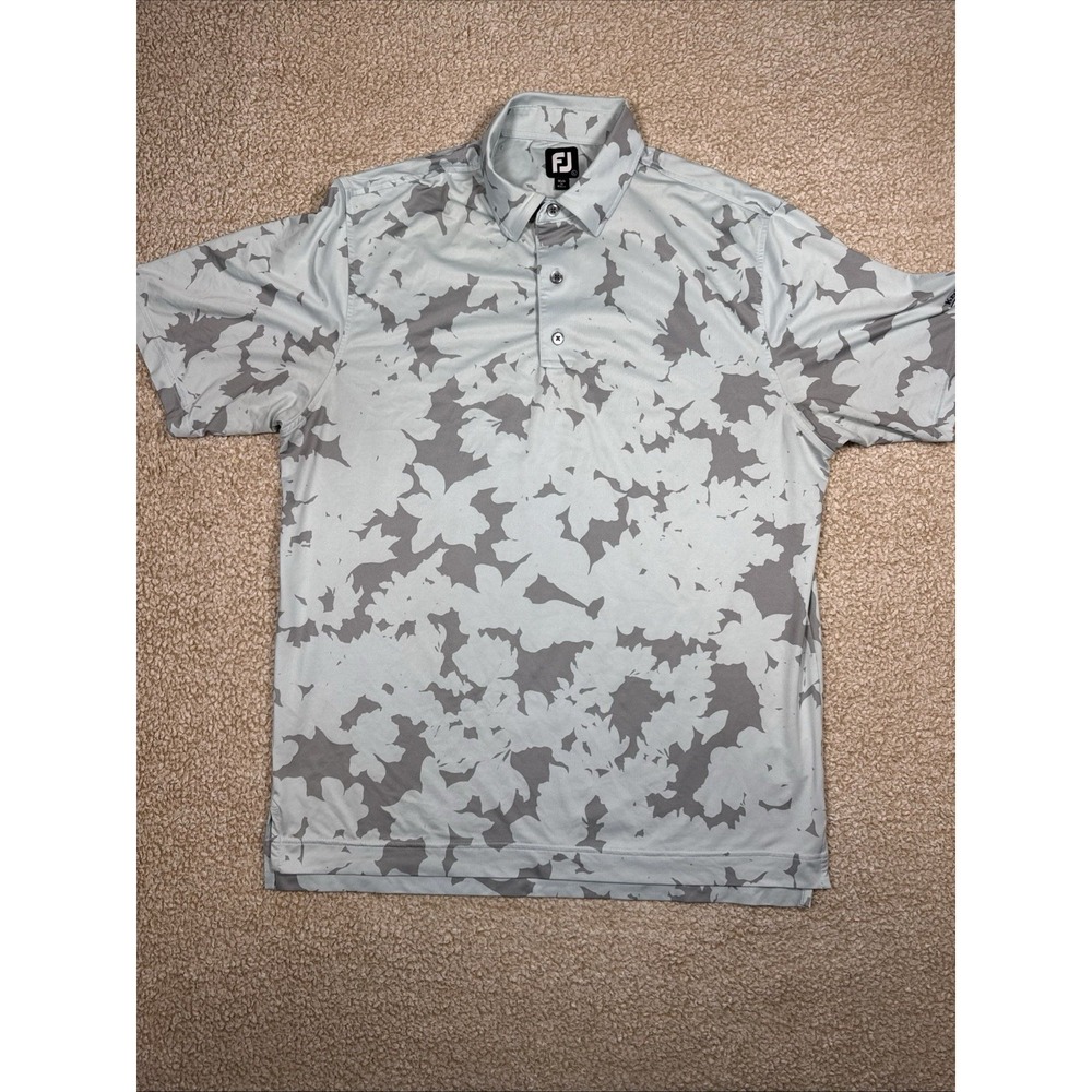 Footjoy FJ Short Sleeve Polo Shirt Men's L Ice Blue Camo Performance Stretch